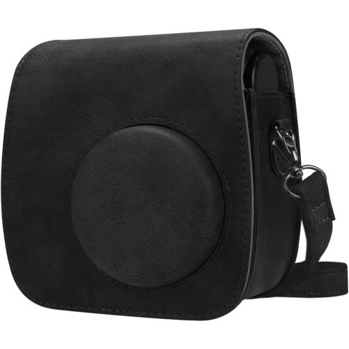  Fintie Protective Case Compatible with Polaroid PIC-300 / Fujifilm Instax Mini 7s Instant Film Camera - Premium Vegan Leather Bag Cover with Removable Strap, Vintage Black