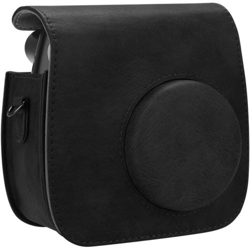  Fintie Protective Case Compatible with Polaroid PIC-300 / Fujifilm Instax Mini 7s Instant Film Camera - Premium Vegan Leather Bag Cover with Removable Strap, Vintage Black