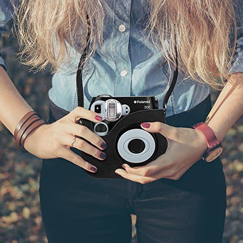  Fintie Protective Case Compatible with Polaroid PIC-300 / Fujifilm Instax Mini 7s Instant Film Camera - Premium Vegan Leather Bag Cover with Removable Strap, Vintage Black