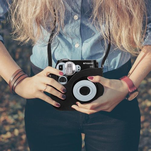  Fintie Protective Case Compatible with Polaroid PIC-300 / Fujifilm Instax Mini 7s Instant Film Camera - Premium Vegan Leather Bag Cover with Removable Strap, Vintage Black