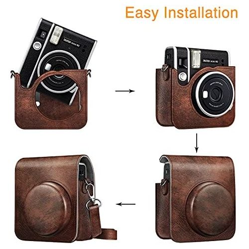  Fintie Protective Case for Fujifilm Instax Mini 40 Instant Camera - Premium Vegan Leather Bag Cover with Removable Adjustable Strap, Vintage Brown