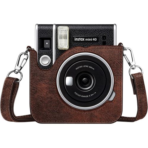  Fintie Protective Case for Fujifilm Instax Mini 40 Instant Camera - Premium Vegan Leather Bag Cover with Removable Adjustable Strap, Vintage Brown