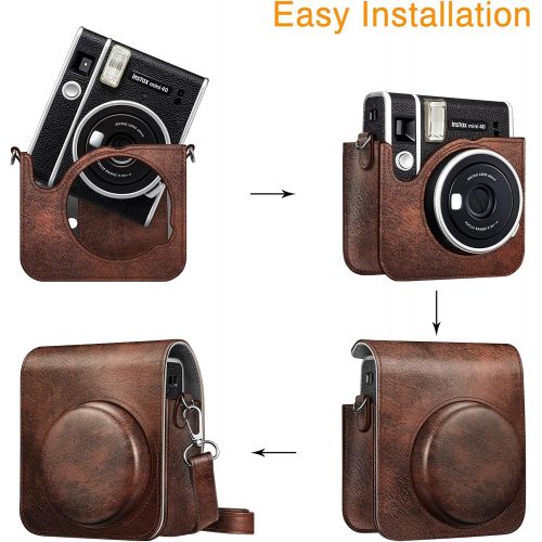  Fintie Protective Case for Fujifilm Instax Mini 40 Instant Camera - Premium Vegan Leather Bag Cover with Removable Adjustable Strap, Vintage Brown