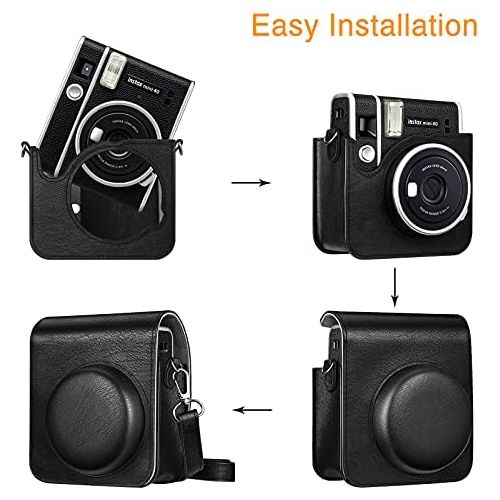  Fintie Protective Case for Fujifilm Instax Mini 40 Instant Camera - Premium Vegan Leather Bag Cover with Removable Adjustable Strap, Vintage Black