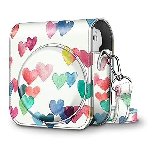  Fintie Protective Case for Fujifilm Instax Mini 11 Instant Camera - Premium Vegan Leather Bag Cover with Removable Adjustable Strap, Raining Hearts