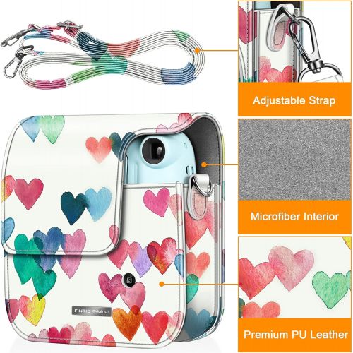  Fintie Protective Case for Fujifilm Instax Mini 11 Instant Camera - Premium Vegan Leather Bag Cover with Removable Adjustable Strap, Raining Hearts