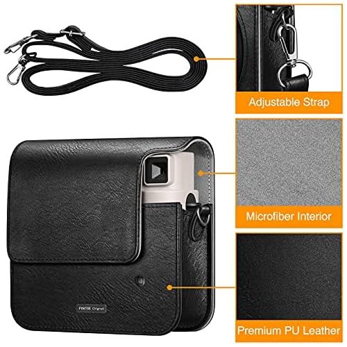  Fintie Protective Case for Fujifilm Instax Square SQ1 Instant Camera - Premium Vegan Leather Bag Cover with Removable Adjustable Strap, Vintage Black