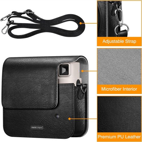  Fintie Protective Case for Fujifilm Instax Square SQ1 Instant Camera - Premium Vegan Leather Bag Cover with Removable Adjustable Strap, Vintage Black