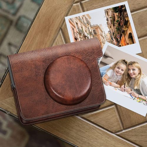  Fintie Protective Case for Fujifilm Instax Wide 300 Instant Film Camera - Premium Vegan Leather Bag Cover with Removable Strap, Vintage Brown