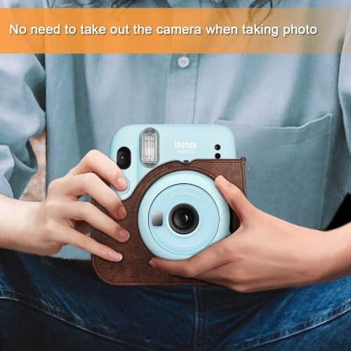  Fintie Protective Case for Fujifilm Instax Mini 11 Instant Camera - Premium Vegan Leather Bag Cover with Removable Adjustable Strap, Vintage Brown