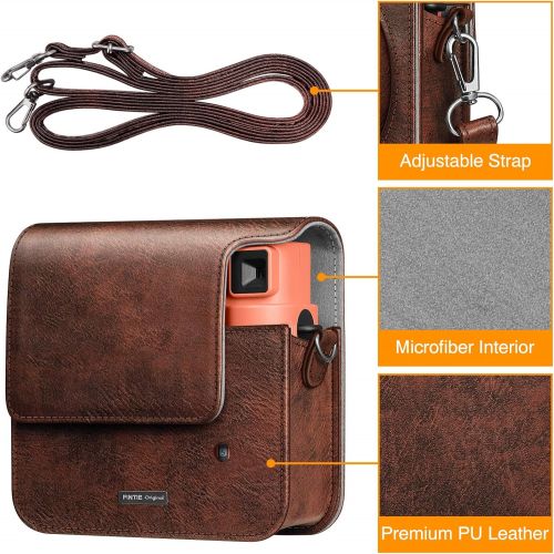  Fintie Protective Case for Fujifilm Instax Square SQ1 Instant Camera - Premium Vegan Leather Bag Cover with Removable Adjustable Strap, Vintage Brown