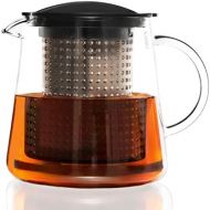 Finum TEA CONTROL Teekanne aus Glas mit patentierter Bruehkontrolle - Teebereiter mit Dauerfilter - Teezubereiter 0,8 Liter - Glaskanne fuer Tee, Schwarz