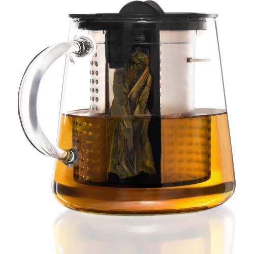  Finum TEA CONTROL Teekanne aus Glas mit patentierter Bruehkontrolle - Teebereiter mit Dauerfilter - Teezubereiter 0,8 Liter - Glaskanne fuer Tee, Schwarz