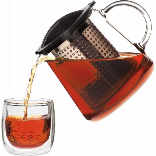  Finum TEA CONTROL Teekanne aus Glas mit patentierter Bruehkontrolle - Teebereiter mit Dauerfilter - Teezubereiter 0,8 Liter - Glaskanne fuer Tee, Schwarz