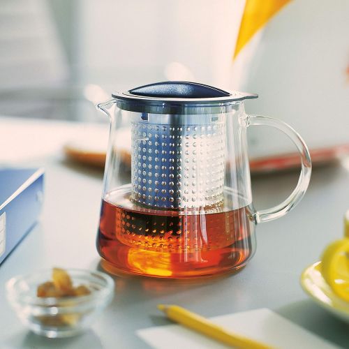  Finum TEA CONTROL Teekanne aus Glas mit patentierter Bruehkontrolle - Teebereiter mit Dauerfilter - Teezubereiter 0,8 Liter - Glaskanne fuer Tee, Schwarz