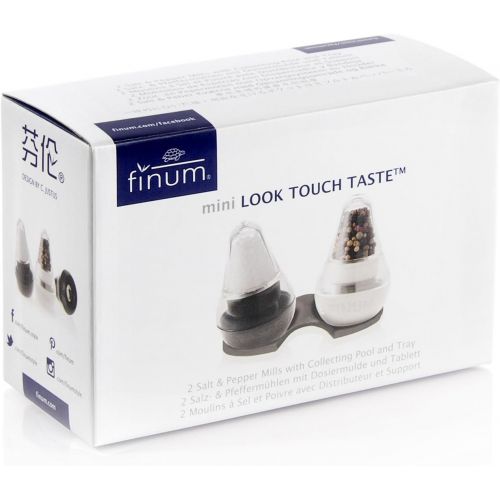  Finum mini LOOK TOUCH TASTE Gewuerzmuehlen - Set mit Keramikmahlwerk - Salzmuehle & Pfeffermuehle mit Tablett - Muehle fuer Salz & Pfeffer - Gewuerz Menagen