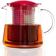 Finum TEA CONTROL Teekanne aus Glas mit patentierter Bruehkontrolle - Teebereiter mit Dauerfilter - Teezubereiter 0,8 Liter - Glaskanne fuer Tee, Rot