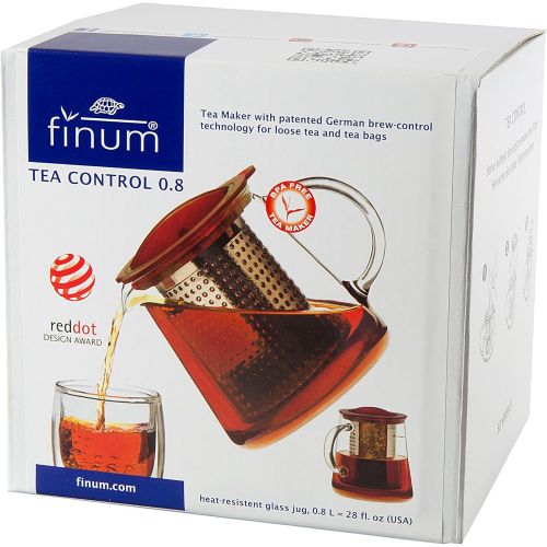  Finum TEA CONTROL Teekanne aus Glas mit patentierter Bruehkontrolle - Teebereiter mit Dauerfilter - Teezubereiter 0,8 Liter - Glaskanne fuer Tee, Rot