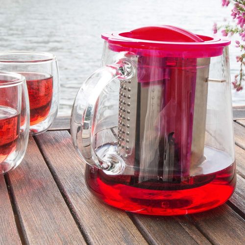  Finum TEA CONTROL Teekanne aus Glas mit patentierter Bruehkontrolle - Teebereiter mit Dauerfilter - Teezubereiter 0,8 Liter - Glaskanne fuer Tee, Rot