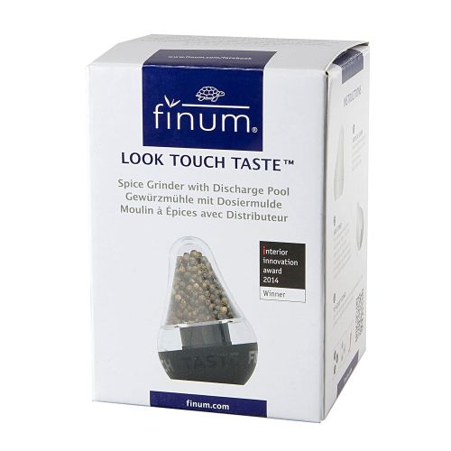  Finum LOOK TOUCH TASTE Pfeffermuehle mit Keramikmahlwerk - Design Gewuerzmuehle fuer Salz & Pfeffer - Salzmuehle - in Schwarz-Transparent