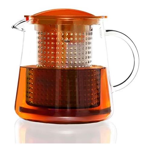  Finum TEA CONTROL Teekanne aus Glas mit Bruehkontrolle - Teebereiter mit Dauerfilter - Teezubereiter 0,8 Liter - Glaskanne fuer Tee mit Deckel Funktion in Orange