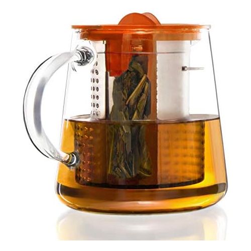  Finum TEA CONTROL Teekanne aus Glas mit Bruehkontrolle - Teebereiter mit Dauerfilter - Teezubereiter 0,8 Liter - Glaskanne fuer Tee mit Deckel Funktion in Orange