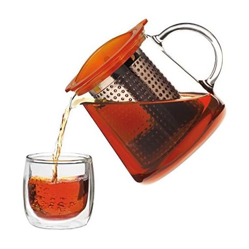  Finum TEA CONTROL Teekanne aus Glas mit Bruehkontrolle - Teebereiter mit Dauerfilter - Teezubereiter 0,8 Liter - Glaskanne fuer Tee mit Deckel Funktion in Orange