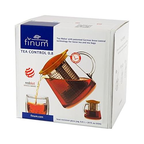  Finum TEA CONTROL Teekanne aus Glas mit Bruehkontrolle - Teebereiter mit Dauerfilter - Teezubereiter 0,8 Liter - Glaskanne fuer Tee mit Deckel Funktion in Orange