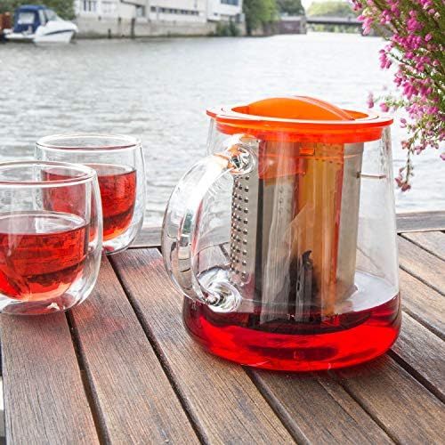  Finum TEA CONTROL Teekanne aus Glas mit Bruehkontrolle - Teebereiter mit Dauerfilter - Teezubereiter 0,8 Liter - Glaskanne fuer Tee mit Deckel Funktion in Orange