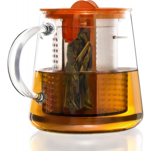  Finum TEA CONTROL Teekanne aus Glas mit Bruehkontrolle - Teebereiter mit Dauerfilter - Teezubereiter 0,8 Liter - Glaskanne fuer Tee mit Deckel Funktion in Orange