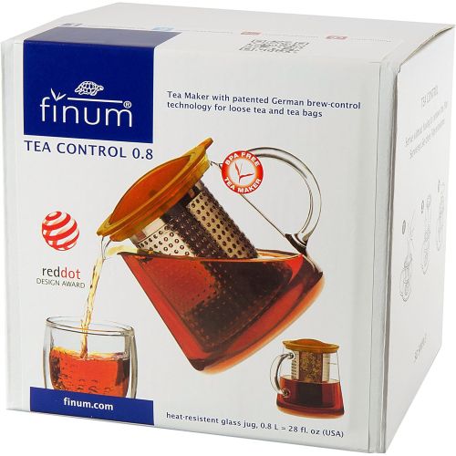  Finum TEA CONTROL Teekanne aus Glas mit Bruehkontrolle - Teebereiter mit Dauerfilter - Teezubereiter 0,8 Liter - Glaskanne fuer Tee mit Deckel Funktion in Orange