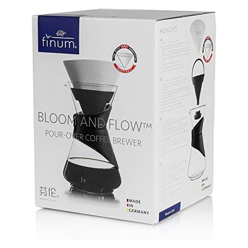  Finum BLOOM AND FLOW - Kaffeebrueher mit Glaskaraffe, Kaffeebereiter, Handbrueh Kaffee, Kaffeezubereiter, Filterkaffee, Pour Over, Kaffeeaufbereiter aus Glas mit Filter, Kaffeekessel