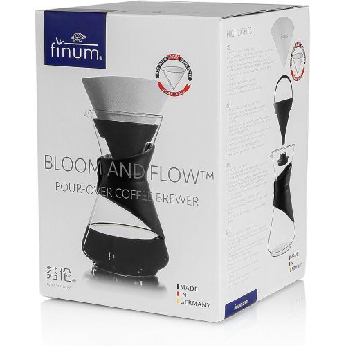  Finum BLOOM AND FLOW - Kaffeebrueher mit Glaskaraffe, Kaffeebereiter, Handbrueh Kaffee, Kaffeezubereiter, Filterkaffee, Pour Over, Kaffeeaufbereiter aus Glas mit Filter, Kaffeekessel