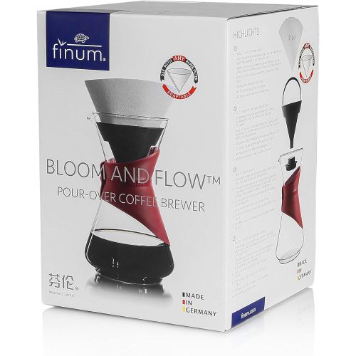  Finum Bloom and Flow Borosilicate Glass Pour Coffee Brewer, 24 Ounces, Red