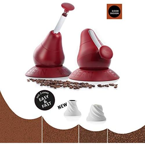  Finum Bean Me Up Manuel Multi-Grade Ceramic Coffee Grinder, 2 Ounces, Red