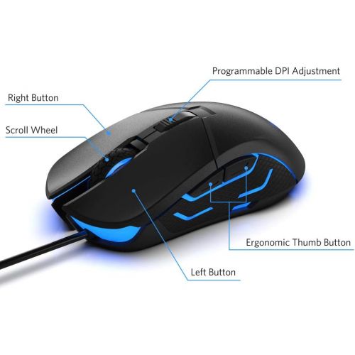  [아마존베스트]FIODIO Wired Gaming Mouse, 5500 DPI, Breathing Light, Ergonomic Game USB Computer Mice RGB Gamer Desktop Laptop PC Gaming Mouse, 7 Colors RGB Lighting, 6 Buttons for Windows 7/8 /