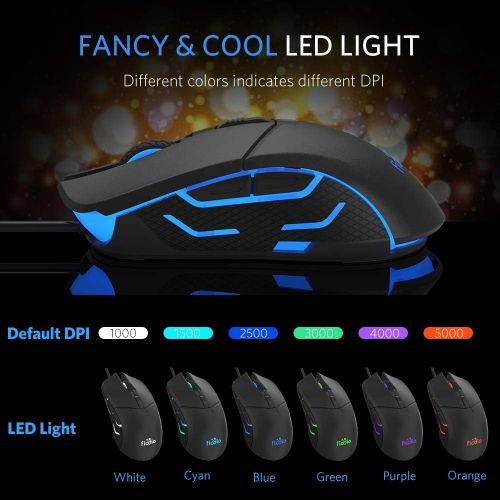  [아마존베스트]FIODIO Wired Gaming Mouse, 5500 DPI, Breathing Light, Ergonomic Game USB Computer Mice RGB Gamer Desktop Laptop PC Gaming Mouse, 7 Colors RGB Lighting, 6 Buttons for Windows 7/8 /