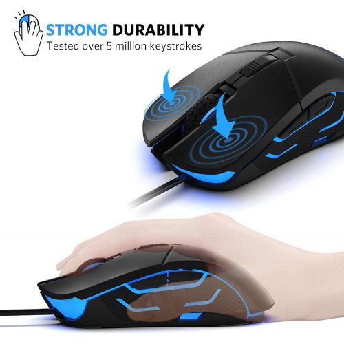  [아마존베스트]FIODIO Wired Gaming Mouse, 5500 DPI, Breathing Light, Ergonomic Game USB Computer Mice RGB Gamer Desktop Laptop PC Gaming Mouse, 7 Colors RGB Lighting, 6 Buttons for Windows 7/8 /