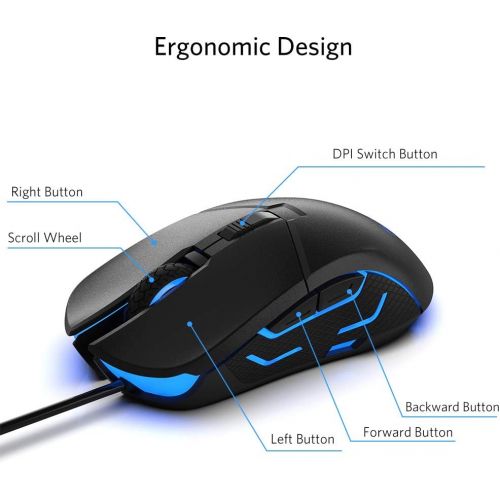  [아마존베스트]FIODIO Wired Gaming Mouse, 5500 DPI, Breathing Light, Ergonomic Game USB Computer Mice RGB Gamer Desktop Laptop PC Gaming Mouse, 7 Colors RGB Lighting, 6 Buttons for Windows 7/8 /
