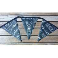 Fiondi IndoorOutdoor Bunting, Bistro Blackboard, Waterproof Bunting, Garden Bunting, Wipe Clean Bunting, Oilcloth Bunting, 2.5 metres, 9 Flags