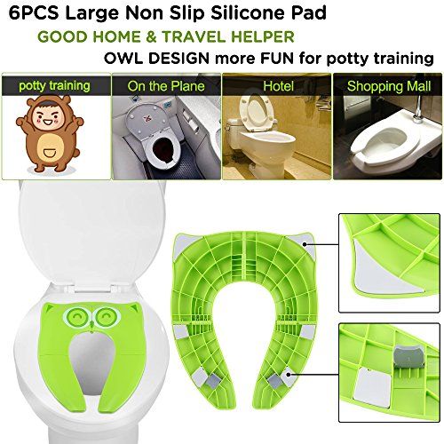  [아마존베스트]Firares Upgrade Folding Large Non Slip Silicone Pads Travel Portable Reusable Toilet Potty Training Seat Covers Liners with Carry Bag for Babies, Toddlers and Kids, Green