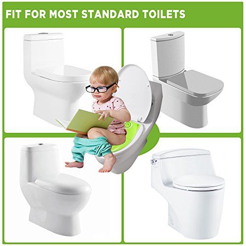  [아마존베스트]Firares Upgrade Folding Large Non Slip Silicone Pads Travel Portable Reusable Toilet Potty Training Seat Covers Liners with Carry Bag for Babies, Toddlers and Kids, Green