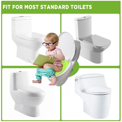  [아마존베스트]Firares Upgrade Folding Large Non Slip Silicone Pads Travel Portable Reusable Toilet Potty Training Seat Covers Liners with Carry Bag for Babies, Toddlers and Kids, Green