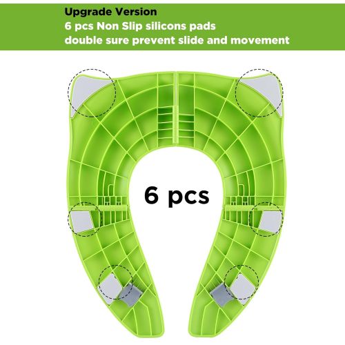  [아마존베스트]Firares Upgrade Folding Large Non Slip Silicone Pads Travel Portable Reusable Toilet Potty Training Seat Covers Liners with Carry Bag for Babies, Toddlers and Kids, Green