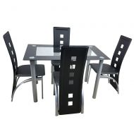 Fire ZOFFYAL 5 Pcs Dining Table Set PU Leather Steel Frame High Back Contemporary Home Furniture