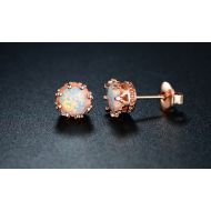 Fire Opal Crown Stud Earrings in 18K Rose Gold Plating