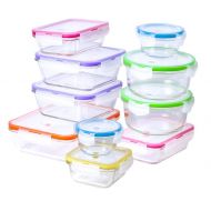 Fire & Ice 20 Piece Set - Glass Food Storage and Meal Prep Containers- Travel Safe Snap On Airtight Locking Lids with Microwave Steam Release Valve- Can Withstand Rapid Temperature Changes di
