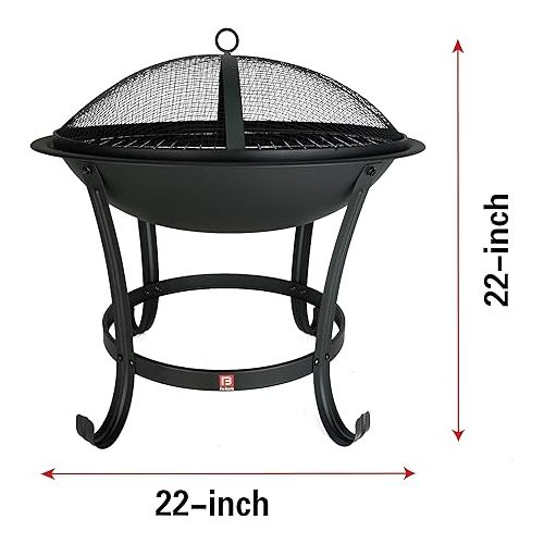  FireBeauty Fire Pit BBQ Grill Pit Bowl with Mesh Spark Screen Cover,Poker