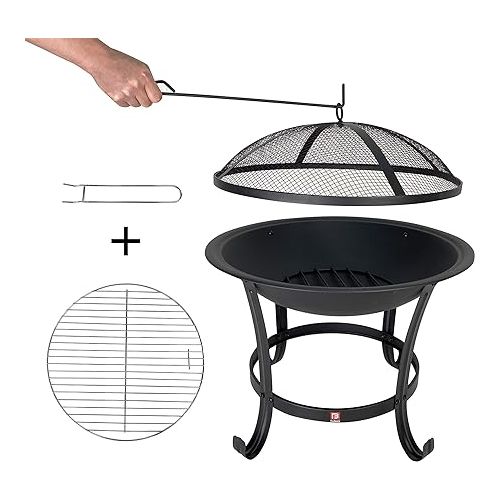  FireBeauty Fire Pit BBQ Grill Pit Bowl with Mesh Spark Screen Cover,Poker