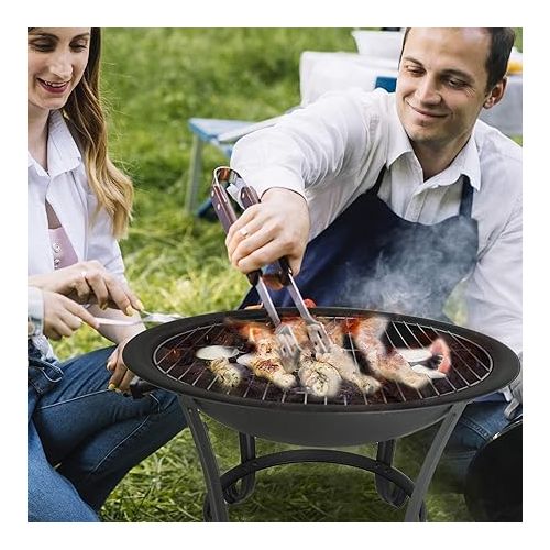  FireBeauty Fire Pit BBQ Grill Pit Bowl with Mesh Spark Screen Cover,Poker